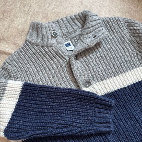 Janie & Jack Boys 18-24M Navy Colorblock Sweater 1/4 Button Mockneck Pullover - Picture 1 of 7